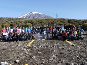 Kilimanjaro Background Trekking Group Picture on the Machame Route